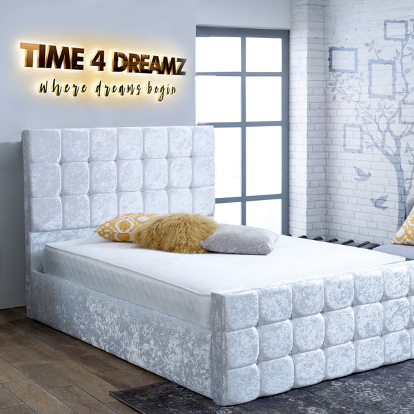Florence Silver Crushed Velvet Cube-Tufted